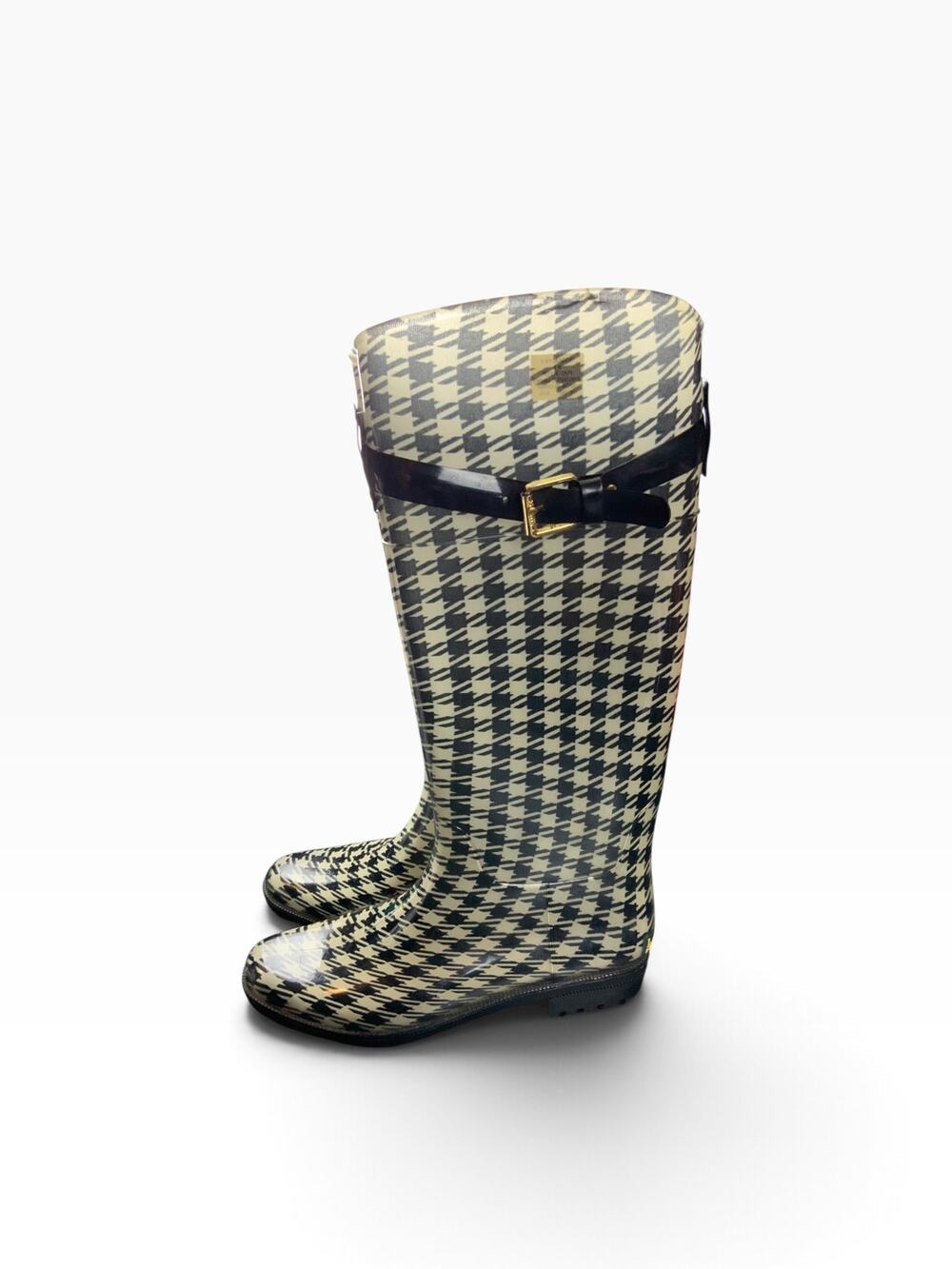 Lauren Ralph Lauren Rossalyn II Rain Boots Womens 9B Houndstooth Knee High